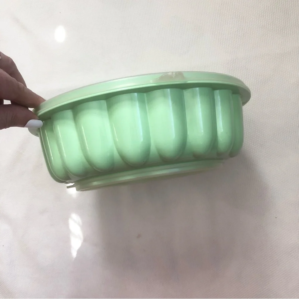 Vintage Tupperware 3 piece mint green Jello Mold Ice Ring Jell-Ring